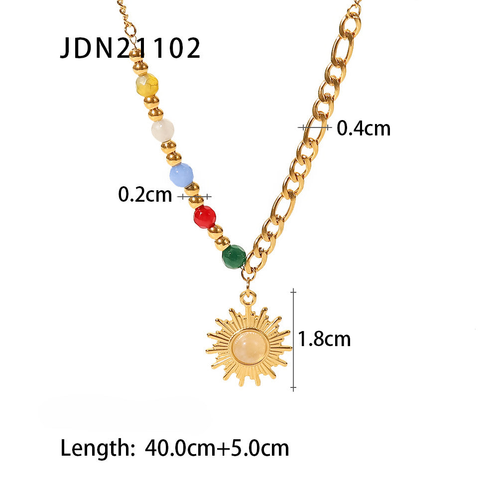 Wholesale Cat's Eye Stone Sun Color Stone Stainless Steel Necklace