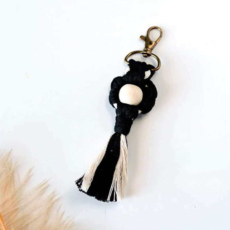 Wholesale Hand Woven Cotton Thread Small Flower Tassel Keychain
