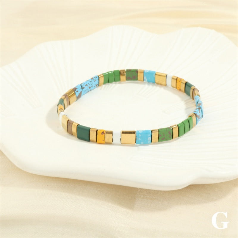Wholesale Fashion Retro Pull-On Simple Bohemian Hand-woven Elastic Beaded Bracelet