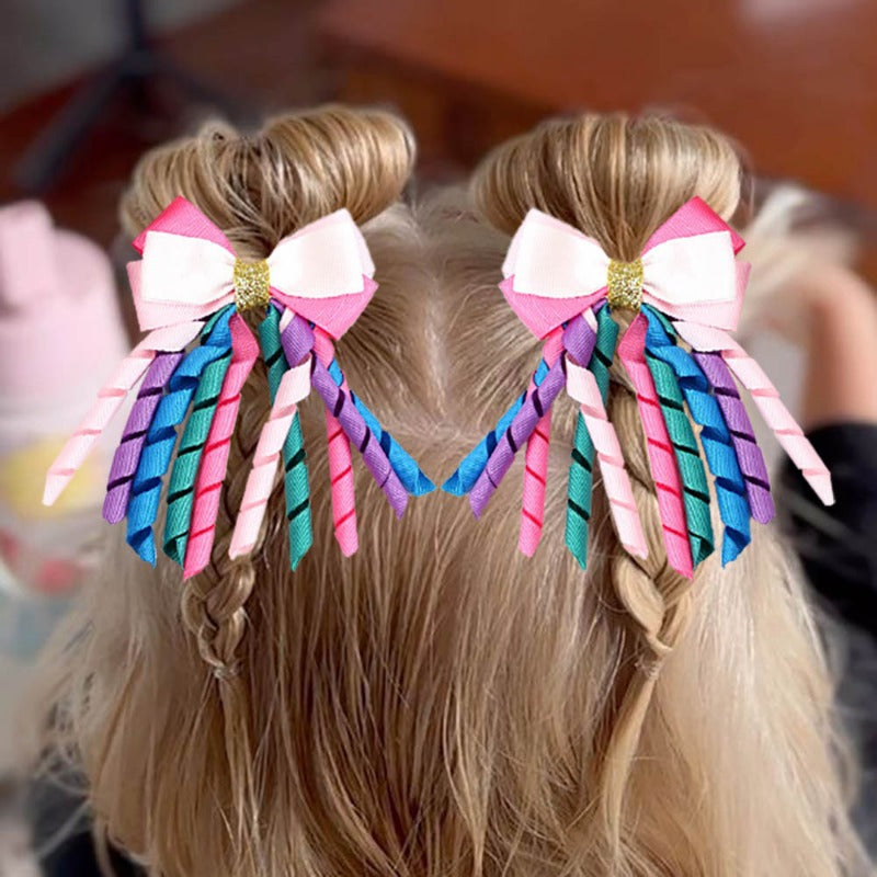 Wholesale 5pcs Bow Curl Ribbon Children's Christmas Independence Day Hair Clip