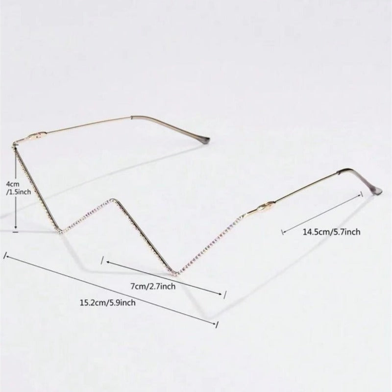 Wholesale Diamond Half Frame Street Shot V-shaped Decorative W-shaped Sunglasses