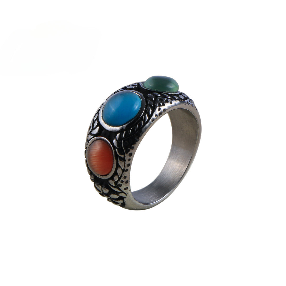Wholesale Vintage Ethnic Style Cat's Eye Stone Titanium Steel Rings