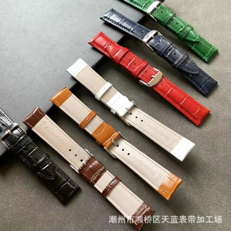 Wholesale Genuine Leather Top Layer Cowhide Bamboo Grain Flat Weave Pin Buckle Butterfly Buckle Universal Watch Strap