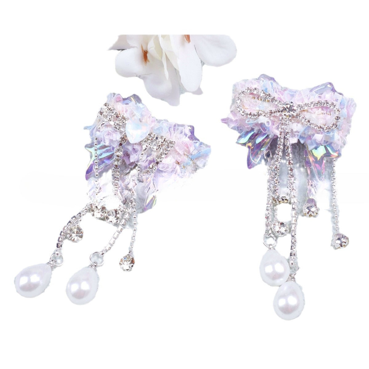 Wholesale 10pcs Heavy Duty Lace Bow Tassel Stickers Diamond Beads Beading