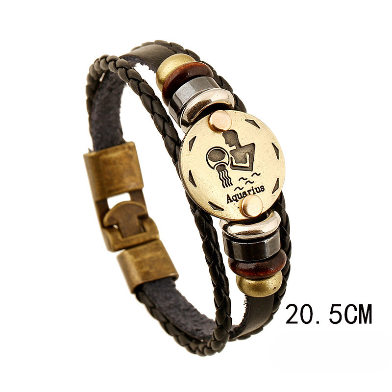 Wholesale Vintage 12 Zodiac Cowhide Multi-layer Bracelets