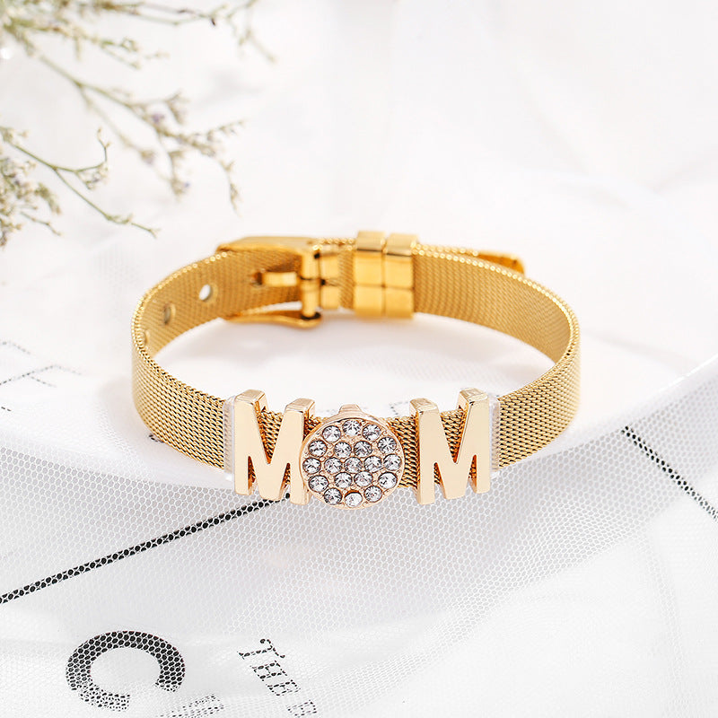 Wholesale Mother's Day 10mm MOM Stainless Steel Bracelet