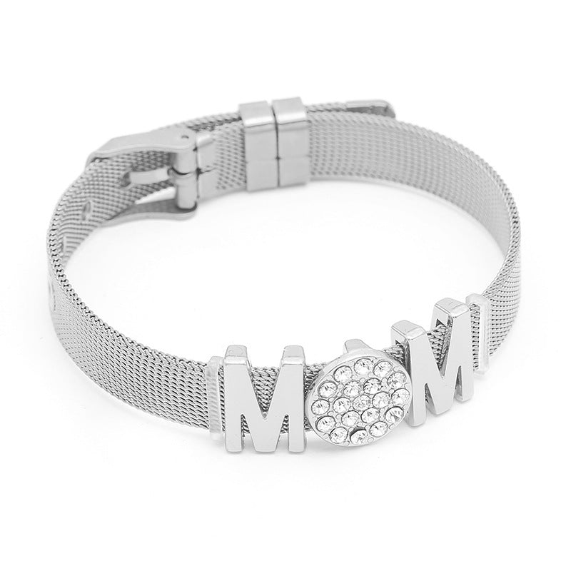 Wholesale Mother's Day 10mm MOM Stainless Steel Bracelet