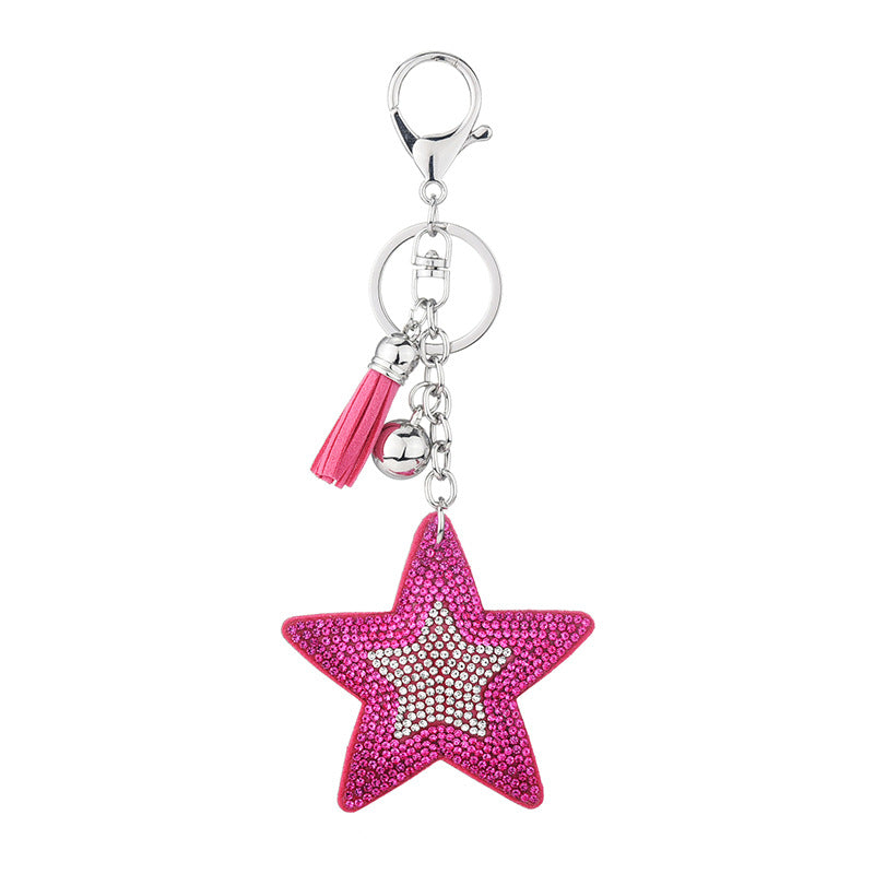 Wholesale Creative two-color diamond velvet five-pointed star tassel keychain