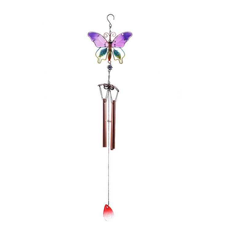 Wholesale Butterfly wind chime metal glass painted aluminum tube ornaments