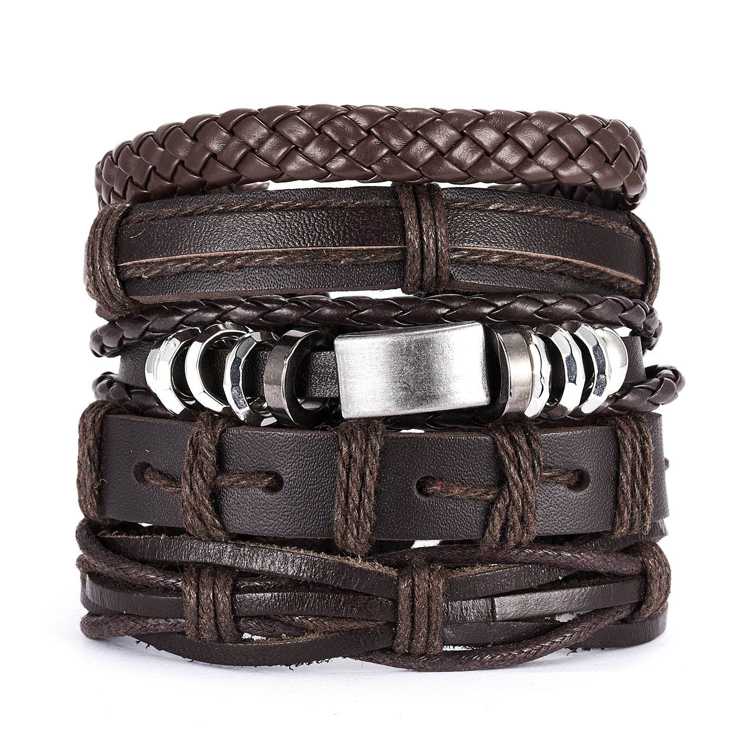 Wholesale Vintage Cross Leather Multi-layer Adjustable Hand-woven Men's Bracelet Set