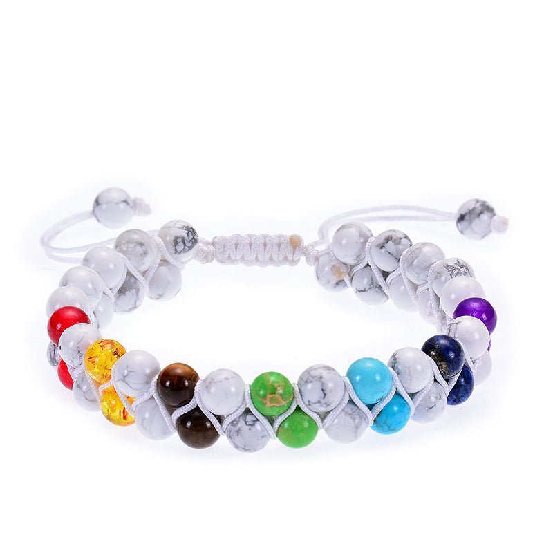 Wholesale Natural Turquoise Double Layer Woven Bracelets