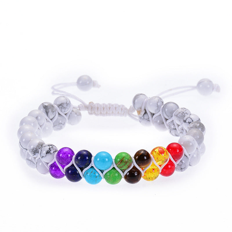 Wholesale Natural Turquoise Double Layer Woven Bracelets