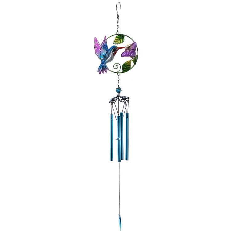 Wholesale Hummingbird Glass Painted Craft Wind Chime Tube Pendant