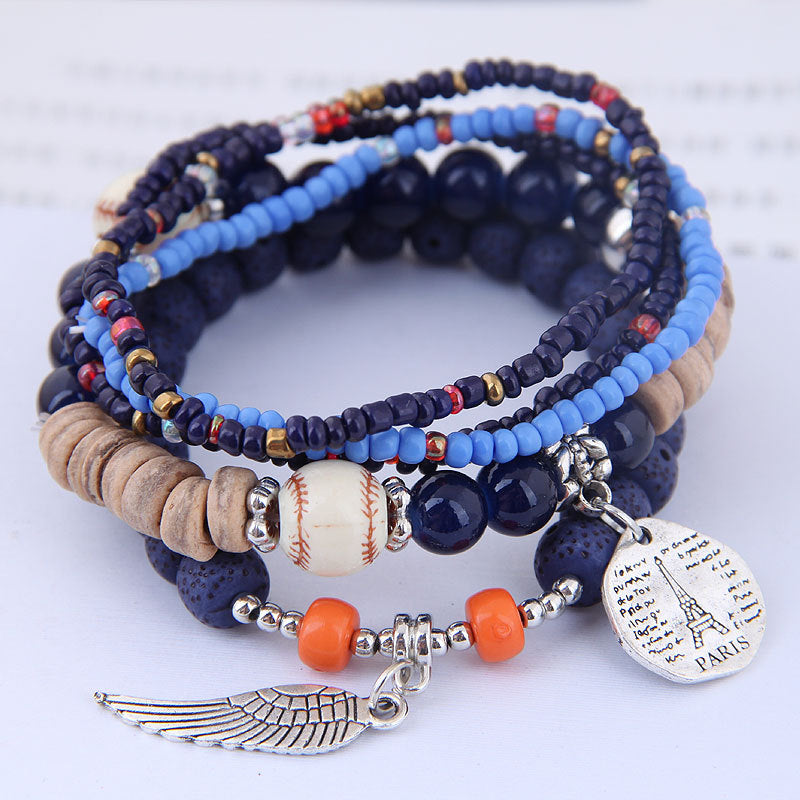Wholesale Disc Tower Wings Rice Beads Multilayer Alloy Bracelet