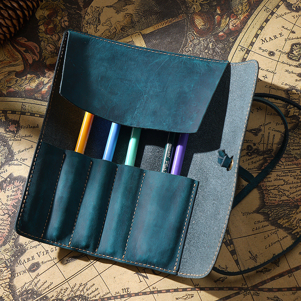 Wholesale Vintage top layer genuine cowhide pencil case