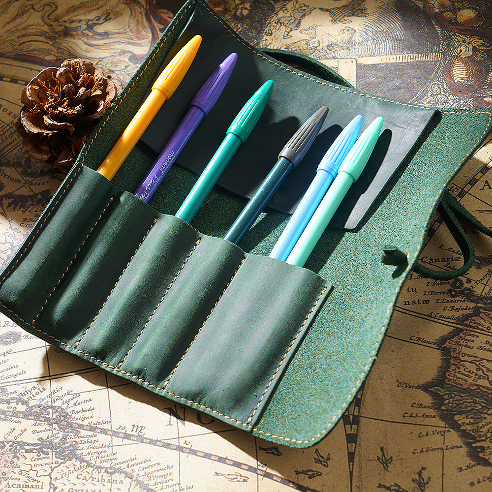 Wholesale Vintage top layer genuine cowhide pencil case