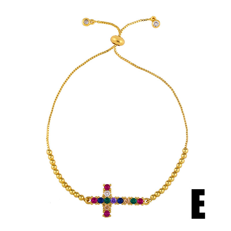 Diamante al por mayor Diamante de color espumoso Heart Heart Cross Crown Copper Pulsera