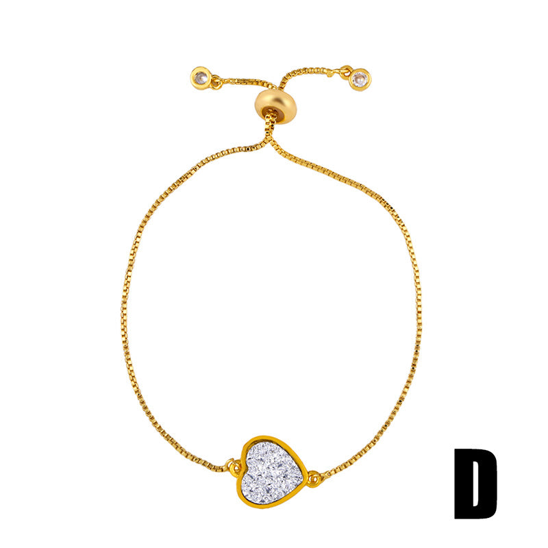Diamante al por mayor Diamante de color espumoso Heart Heart Cross Crown Copper Pulsera