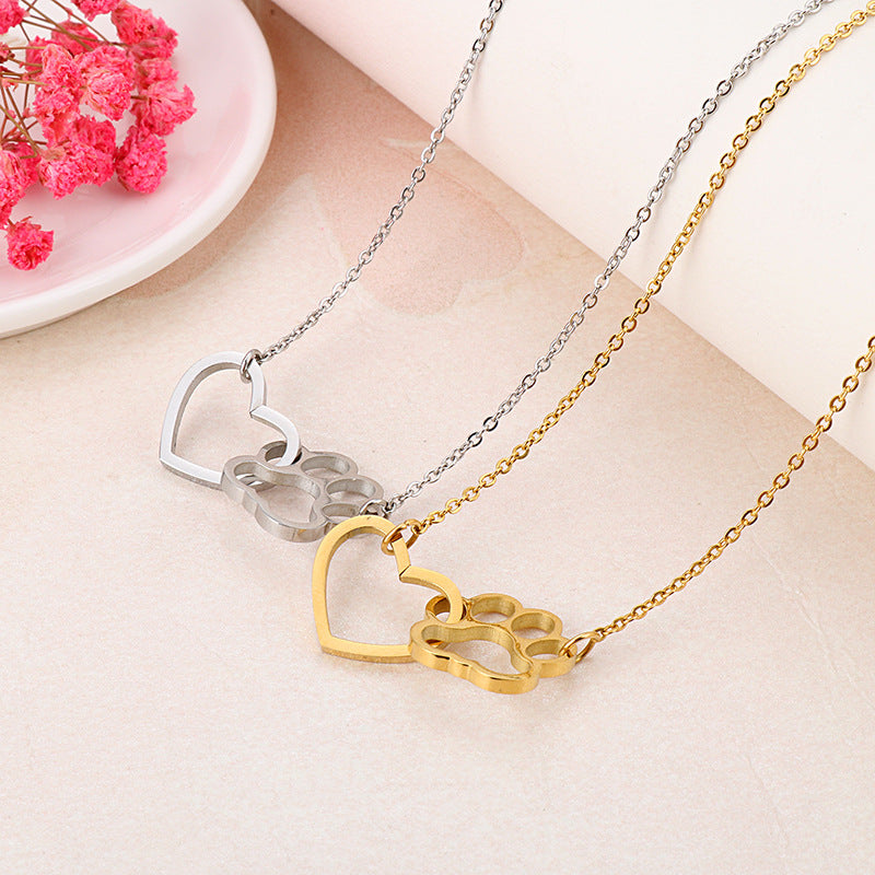 Wholesale Cat Claw Peach Heart Pendant Long Clavicle Gold Plated Necklaces