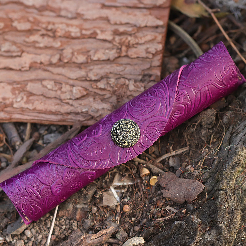 Wholesale Vintage Genuine Leather Roller Pen Cowhide Protective Cover Pen Bag