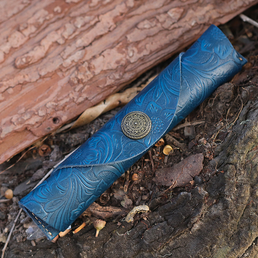 Wholesale Vintage Genuine Leather Roller Pen Cowhide Protective Cover Pen Bag