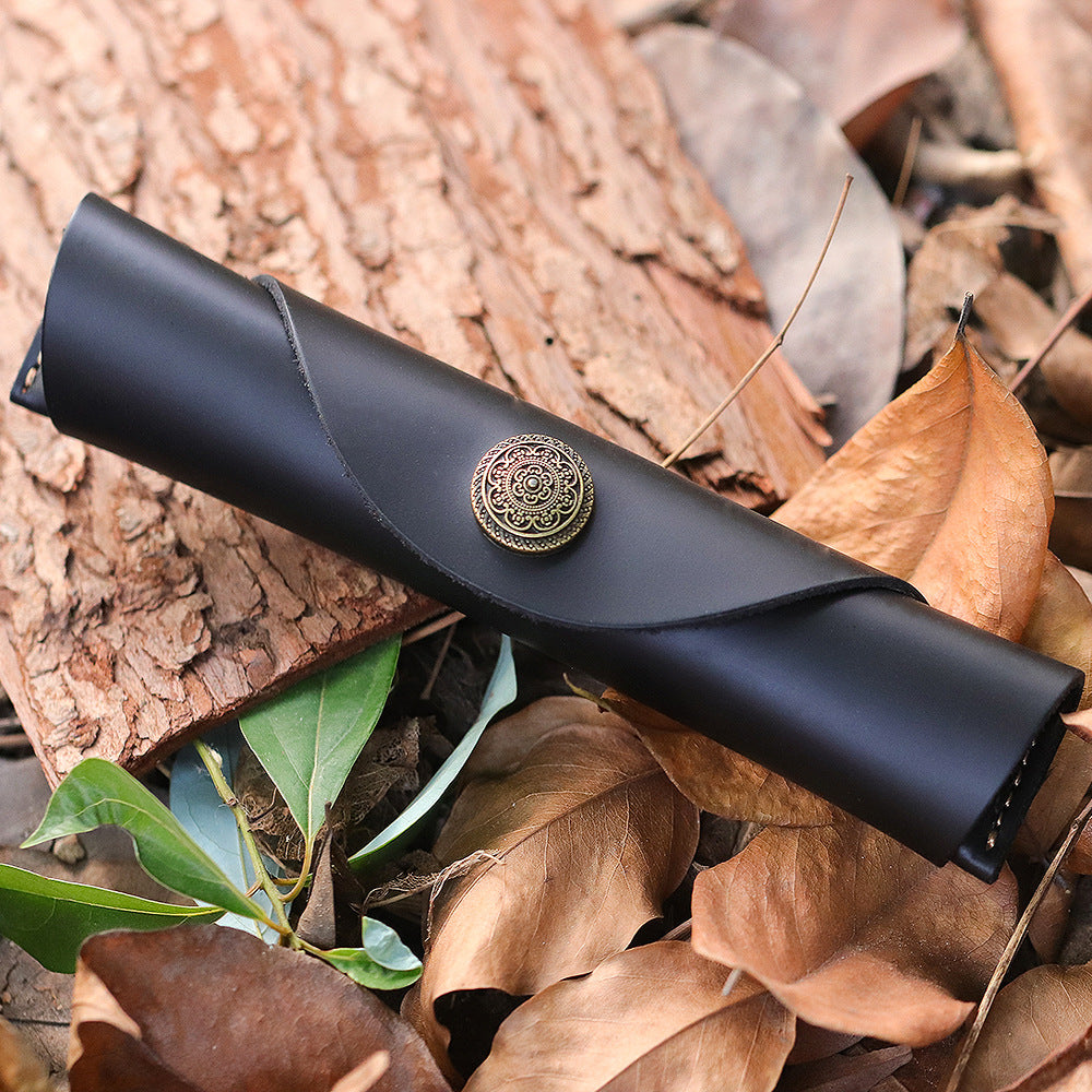 Wholesale Vintage Genuine Leather Roller Pen Cowhide Protective Cover Pen Bag