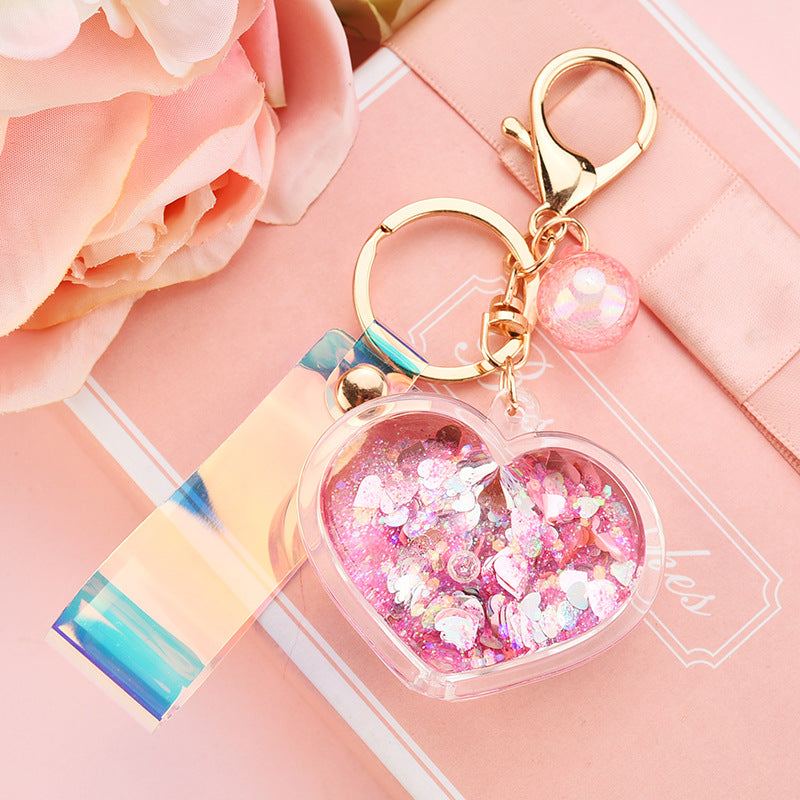 Wholesale Acrylic Oil Bottle Quicksand Love Keychain