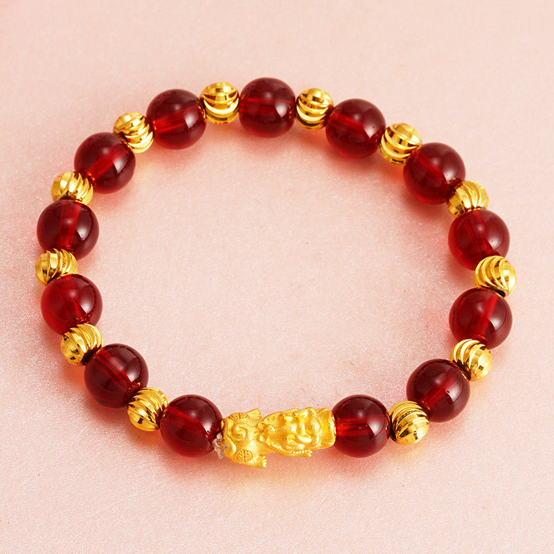 Wholesale Mini Brave Troops Garnet Obsidian Copper Bracelet