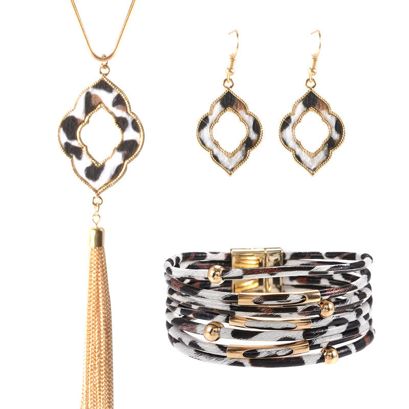 Juego de joyas de pulsera de leopardo de cuero de aleación al por mayor