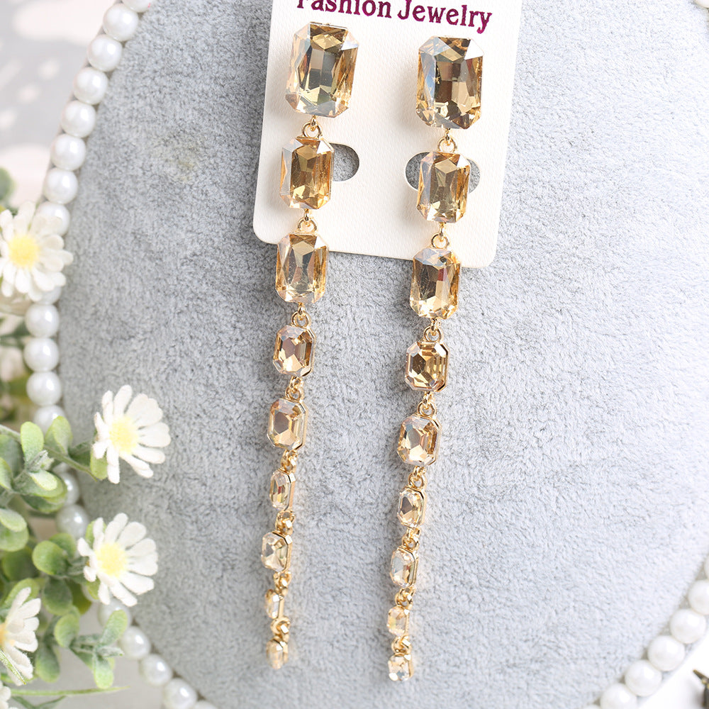 Pendientes de cadena extra de cristal rectangular al por mayor