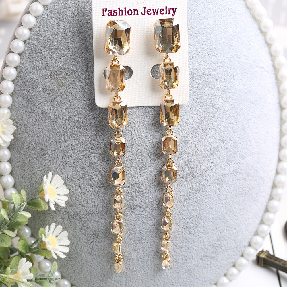 Pendientes de cadena extra de cristal rectangular al por mayor