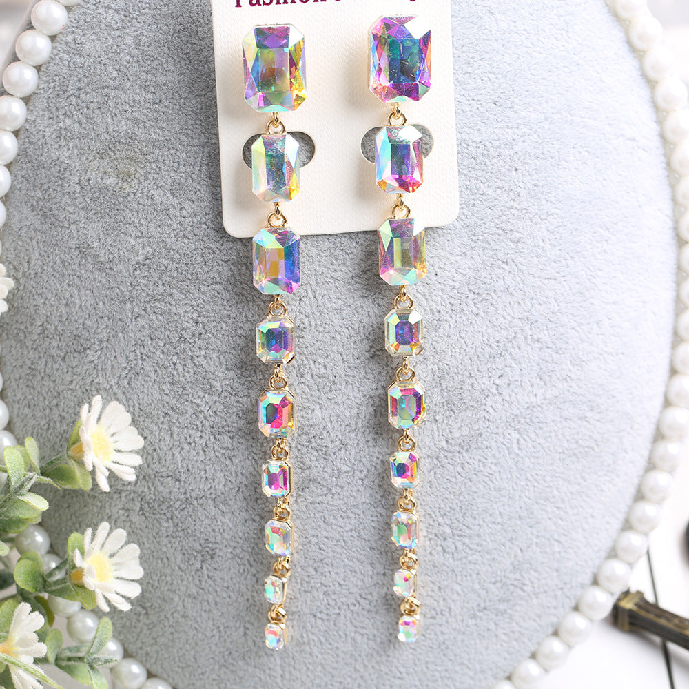 Pendientes de cadena extra de cristal rectangular al por mayor