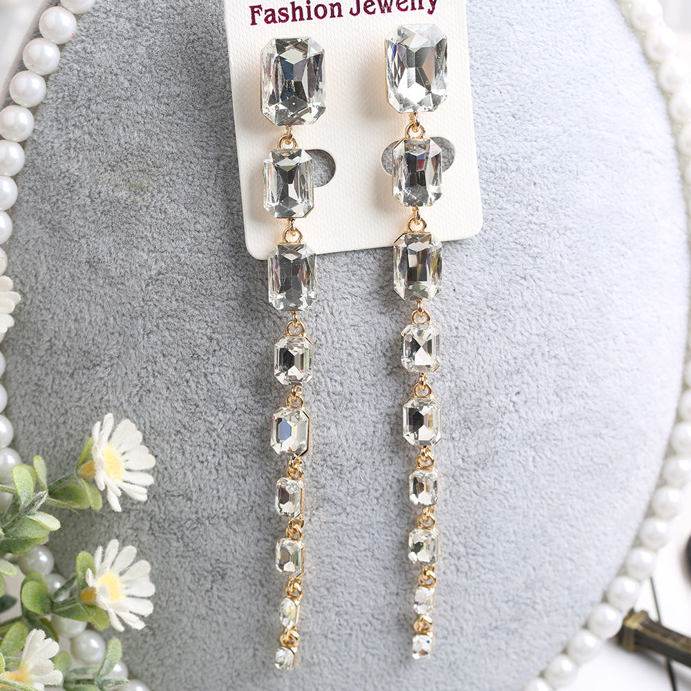 Pendientes de cadena extra de cristal rectangular al por mayor