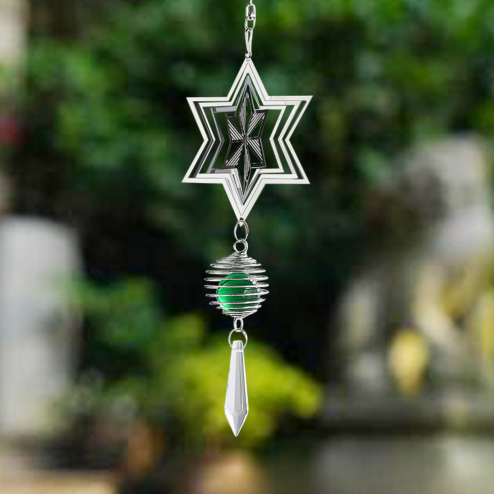 Wholesale 3D Snowflake Six Pointed Star Stainless Steel Rotating Wind Chimes