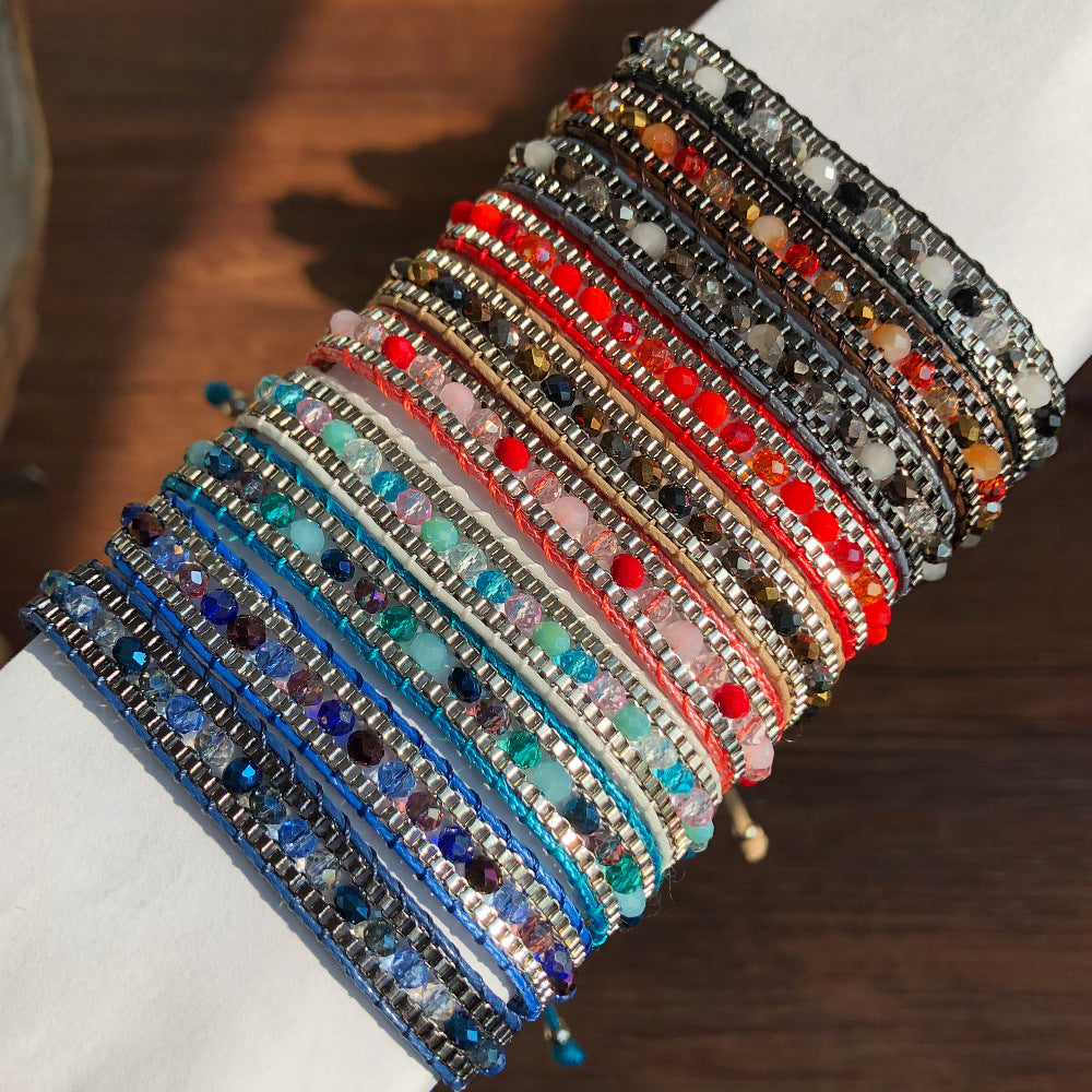 Wholesale Mixed Color Crystal Beads Multi-layer Retro Ethnic Style Bracelet