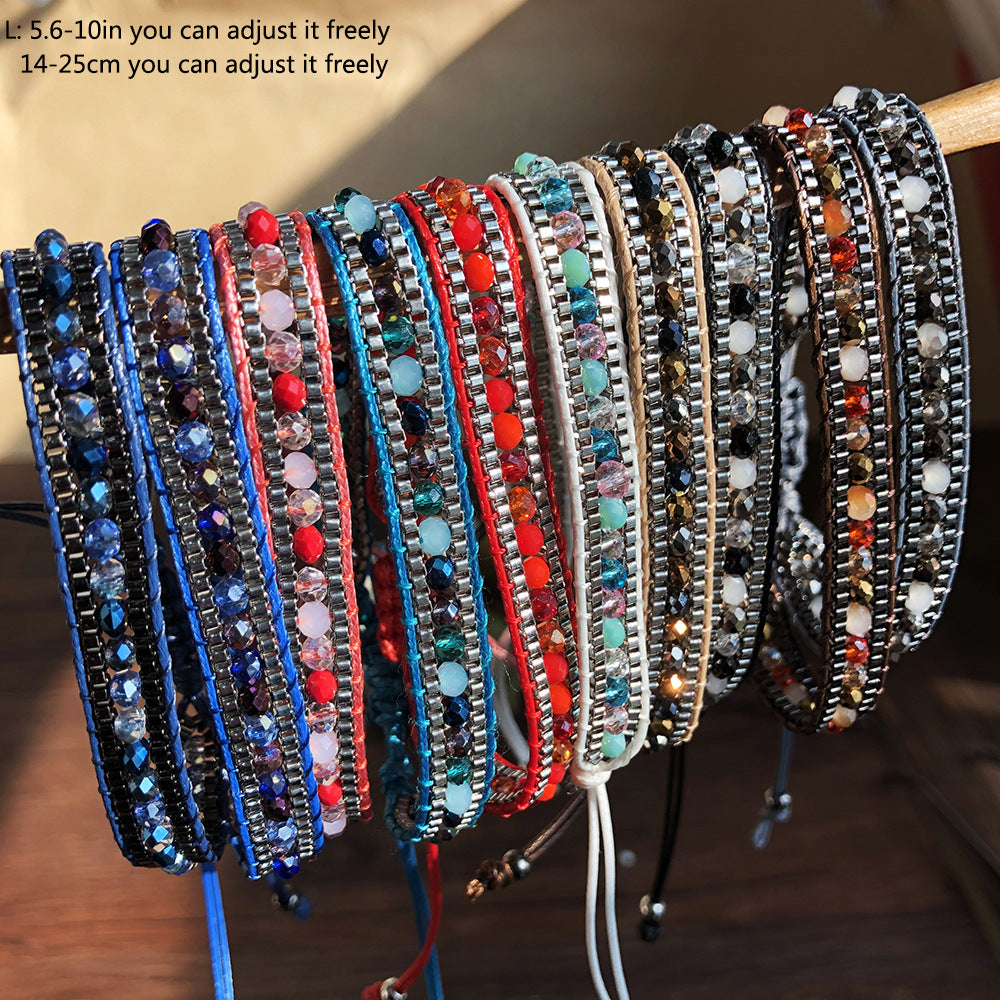 Wholesale Mixed Color Crystal Beads Multi-layer Retro Ethnic Style Bracelet
