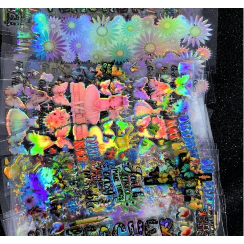 Wholesale Random Holographic Stickers 20/50/100pcs UV DTF Wraps & Cartoon Random Styles Bookmark Stickers for Crafts laser wraps