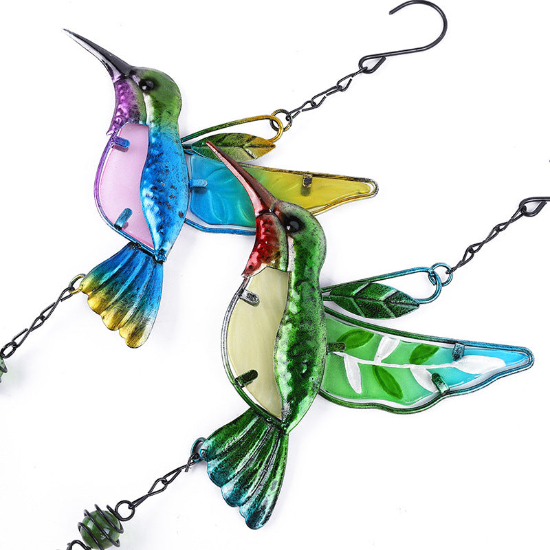 Wholesale Hummingbird Metal Glass Painted Wind Chime Ornament