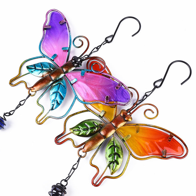 Wholesale Butterfly wind chime metal glass painted aluminum tube ornaments