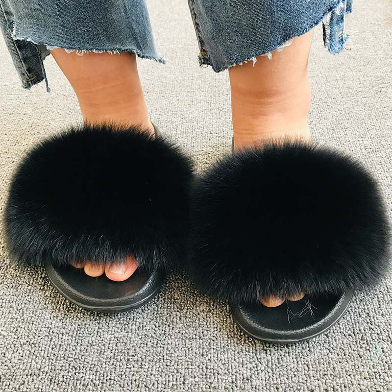 Wholesale fox fur slippers women's outdoor slippers home fur fur slippers