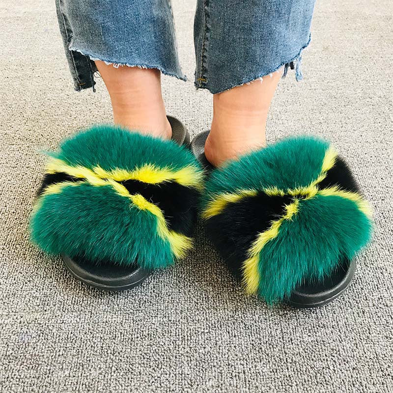 Wholesale fox fur slippers women's outdoor slippers home fur fur slippers