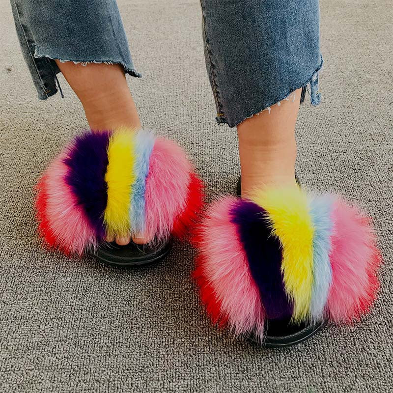 Wholesale fox fur slippers women's outdoor slippers home fur fur slippers