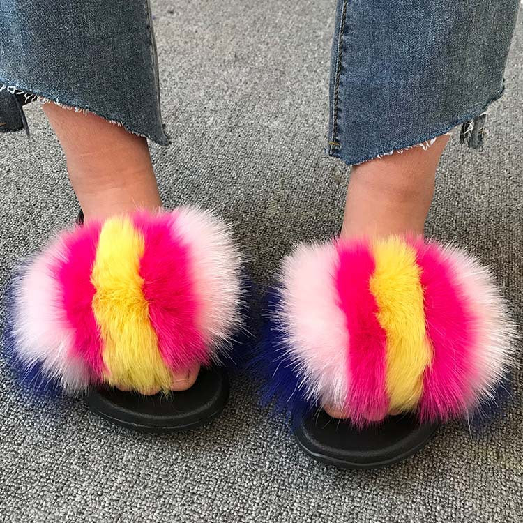 Wholesale fox fur slippers women's outdoor slippers home fur fur slippers