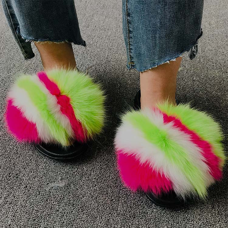 Wholesale fox fur slippers women's outdoor slippers home fur fur slippers