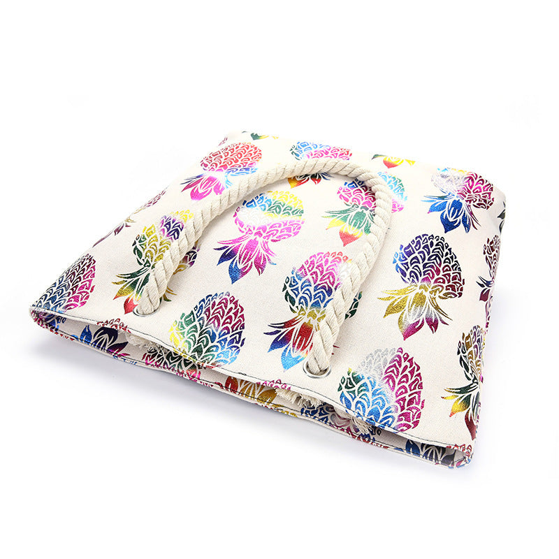 Wholesale Coarse Hemp Rope Printed Cotton Fabric Large Capacity Shoulder Bags