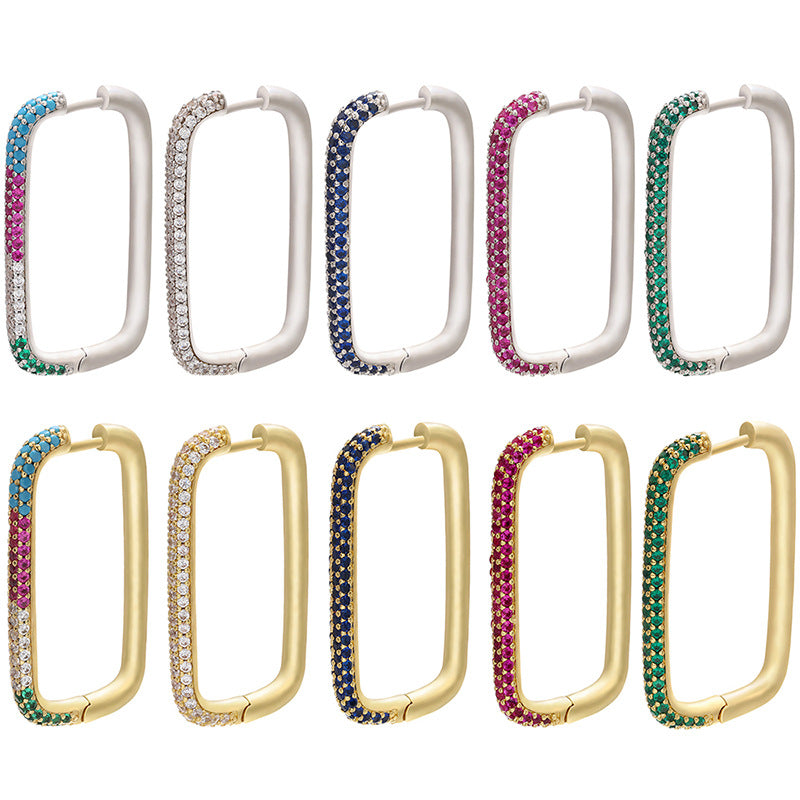 Wholesale Rectangular Colored Diamond Copper Earrings