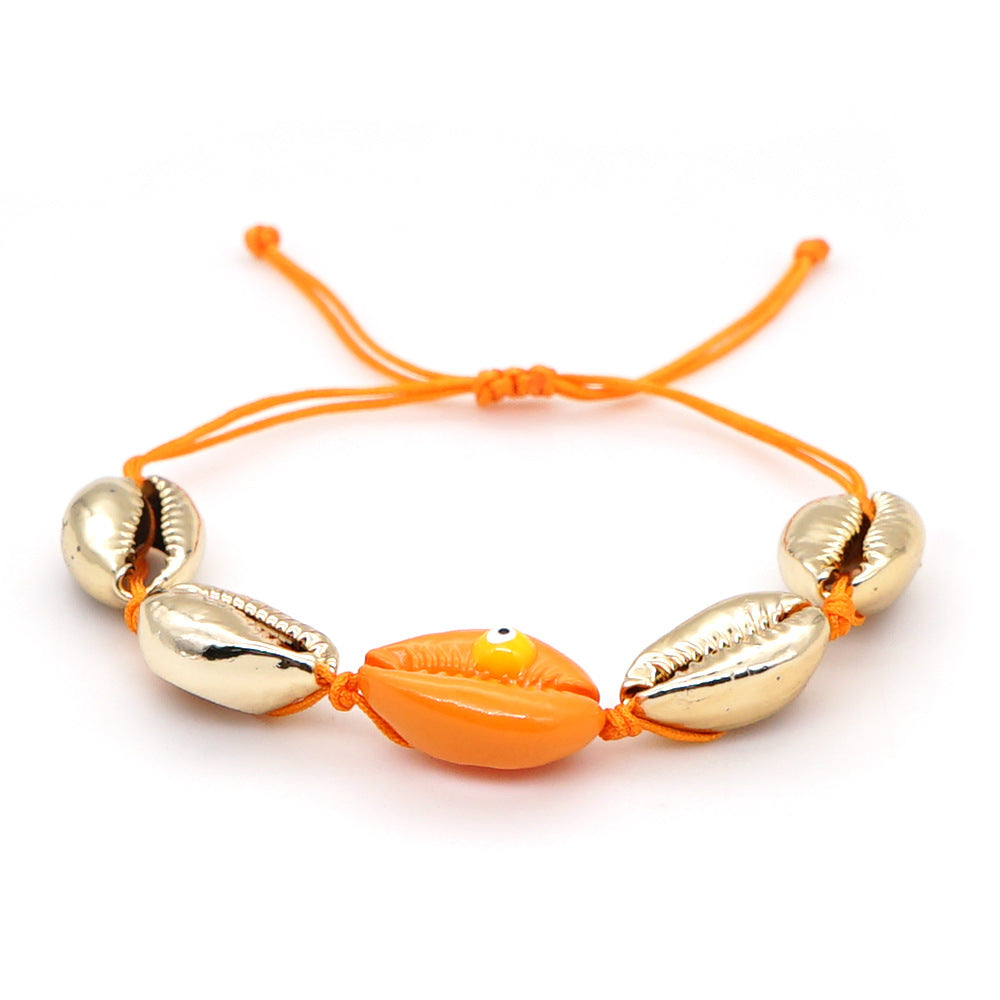 Wholesale Colorful Gold Plated Natural Seashell Oil Drip Eyes Hand Woven Bracelet
