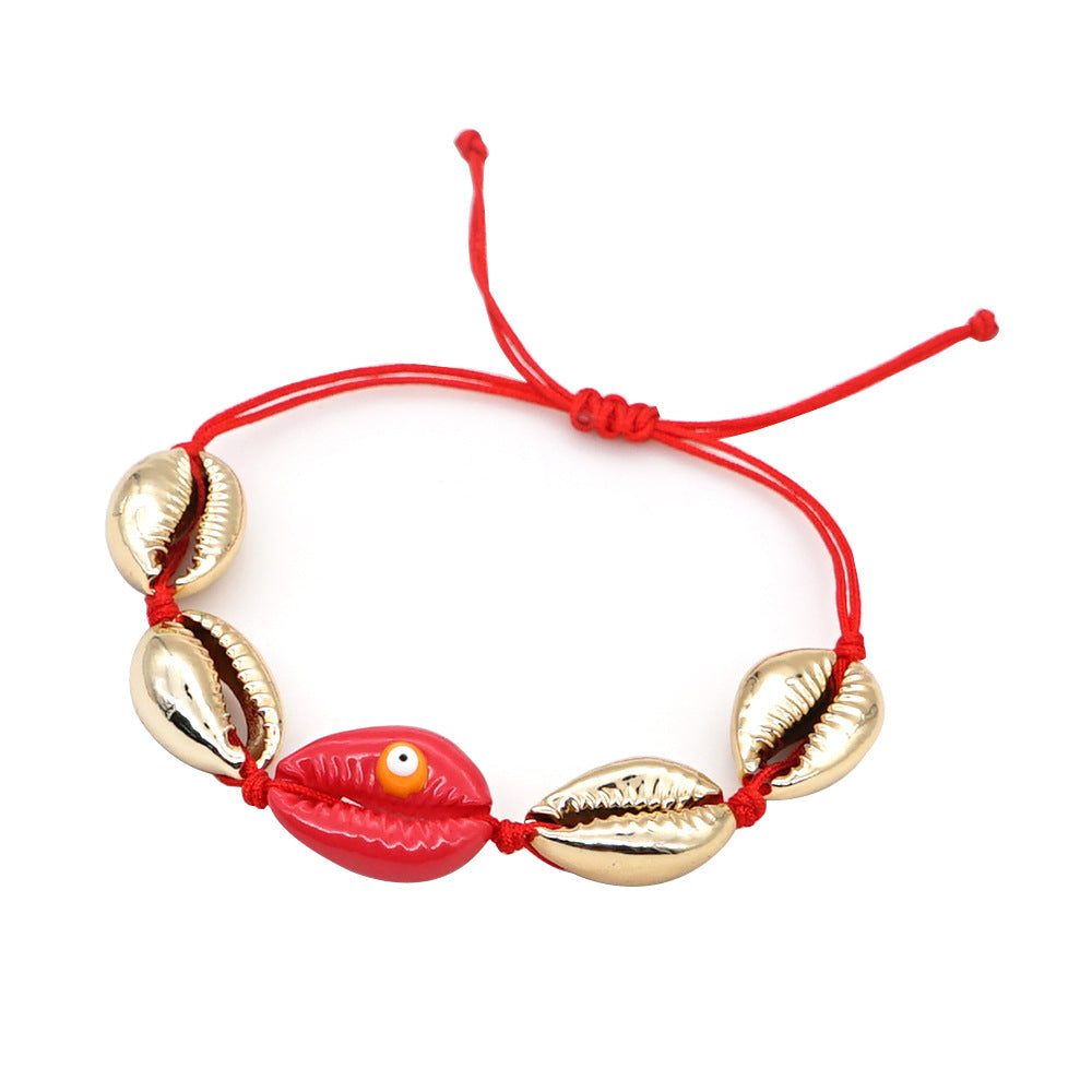 Wholesale Colorful Gold Plated Natural Seashell Oil Drip Eyes Hand Woven Bracelet