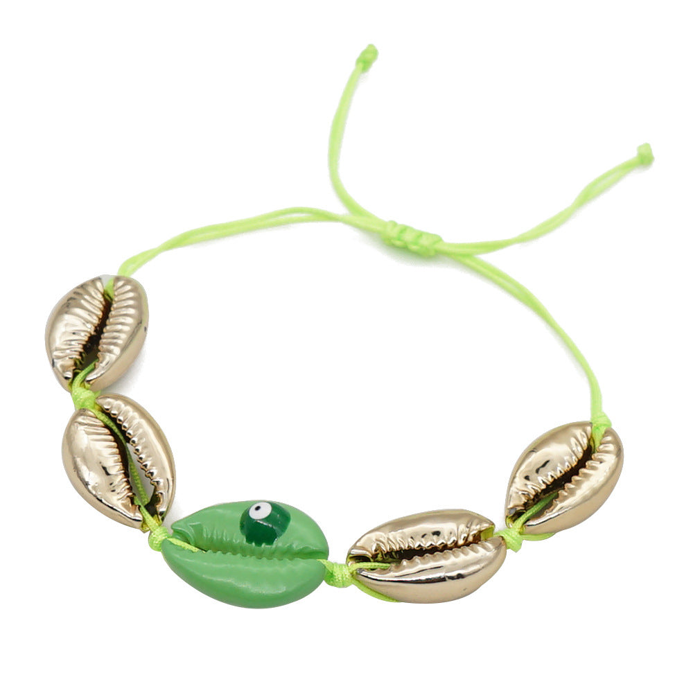 Wholesale Colorful Gold Plated Natural Seashell Oil Drip Eyes Hand Woven Bracelet
