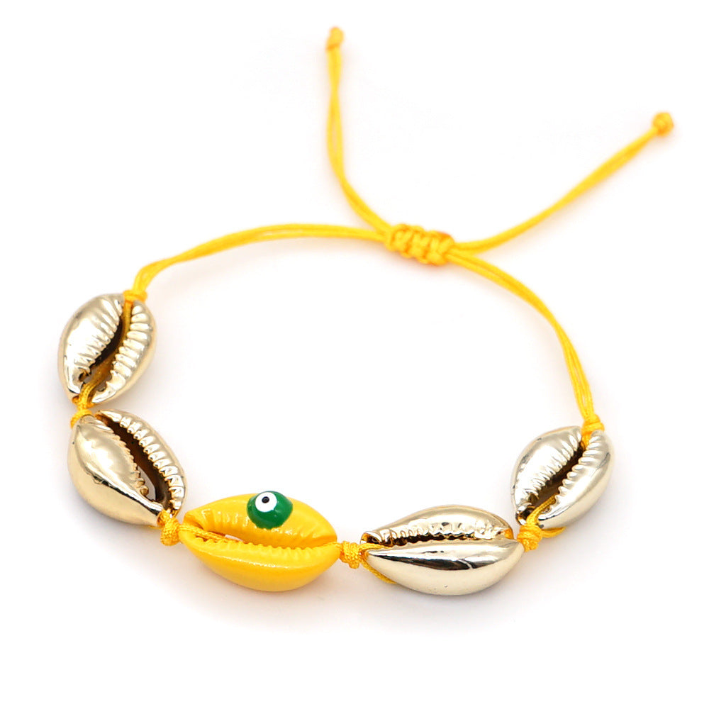 Wholesale Colorful Gold Plated Natural Seashell Oil Drip Eyes Hand Woven Bracelet